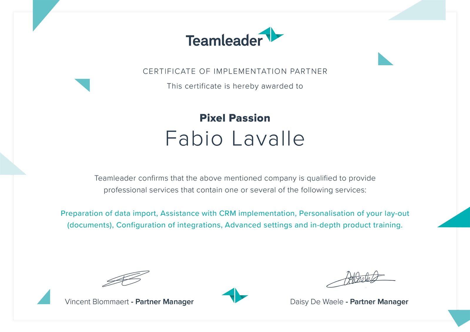 Pixel Passion certification — Teamleader partner